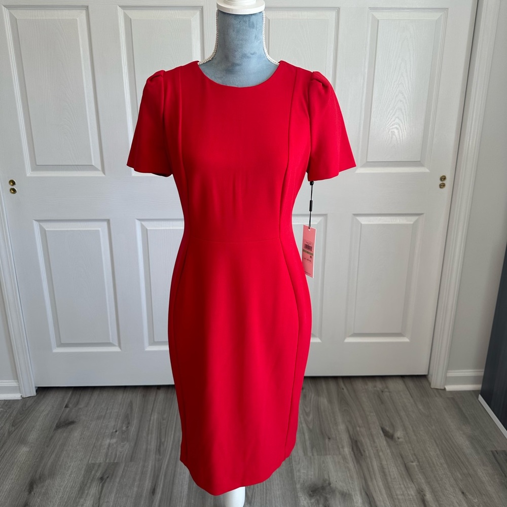 Women Calvin Klein Red Short Sleeve Sheath Dress Sz 8 Career Church Date Night
